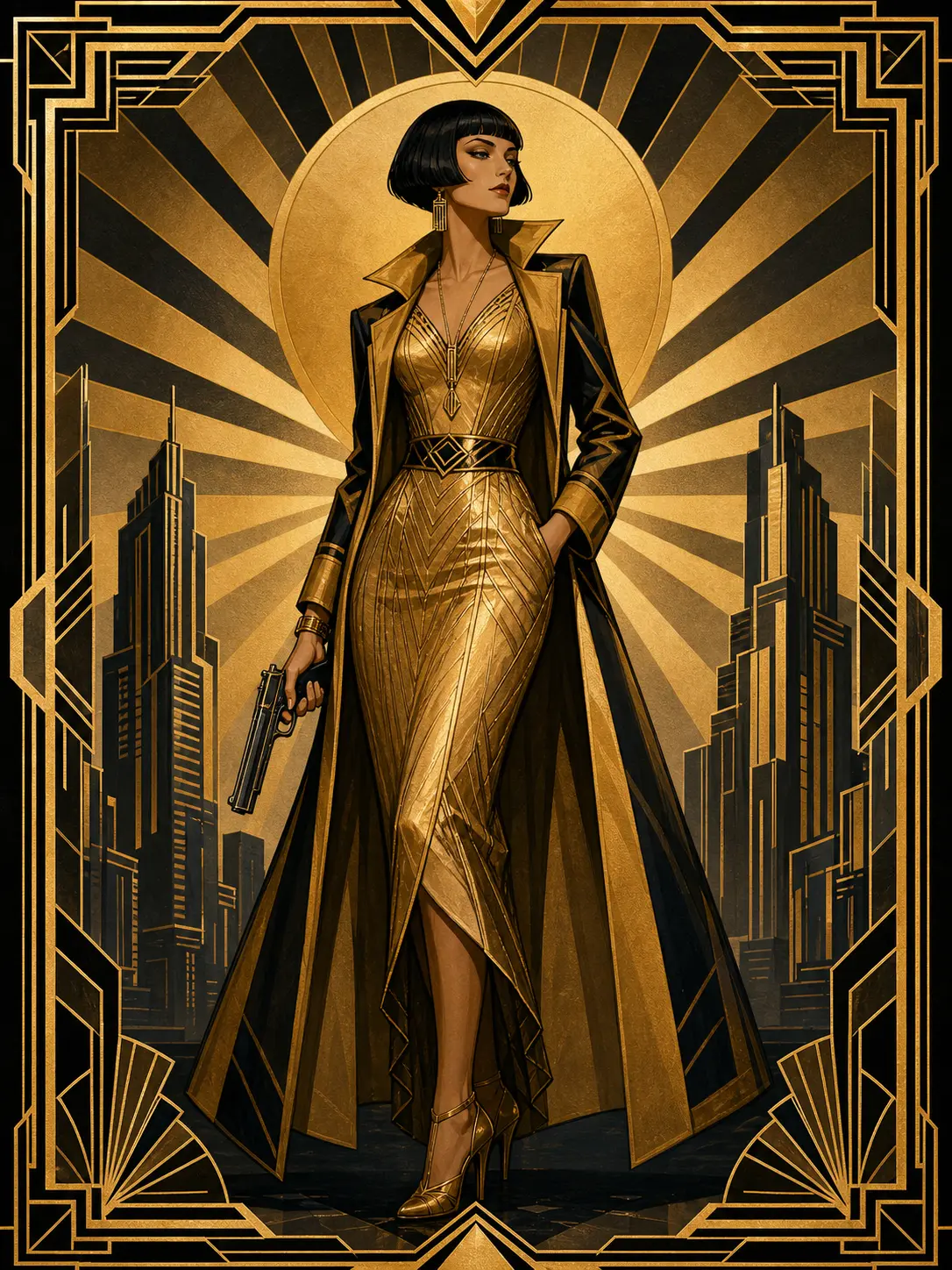 Independent · Art Deco 1920s adventurer · golden flapper coat