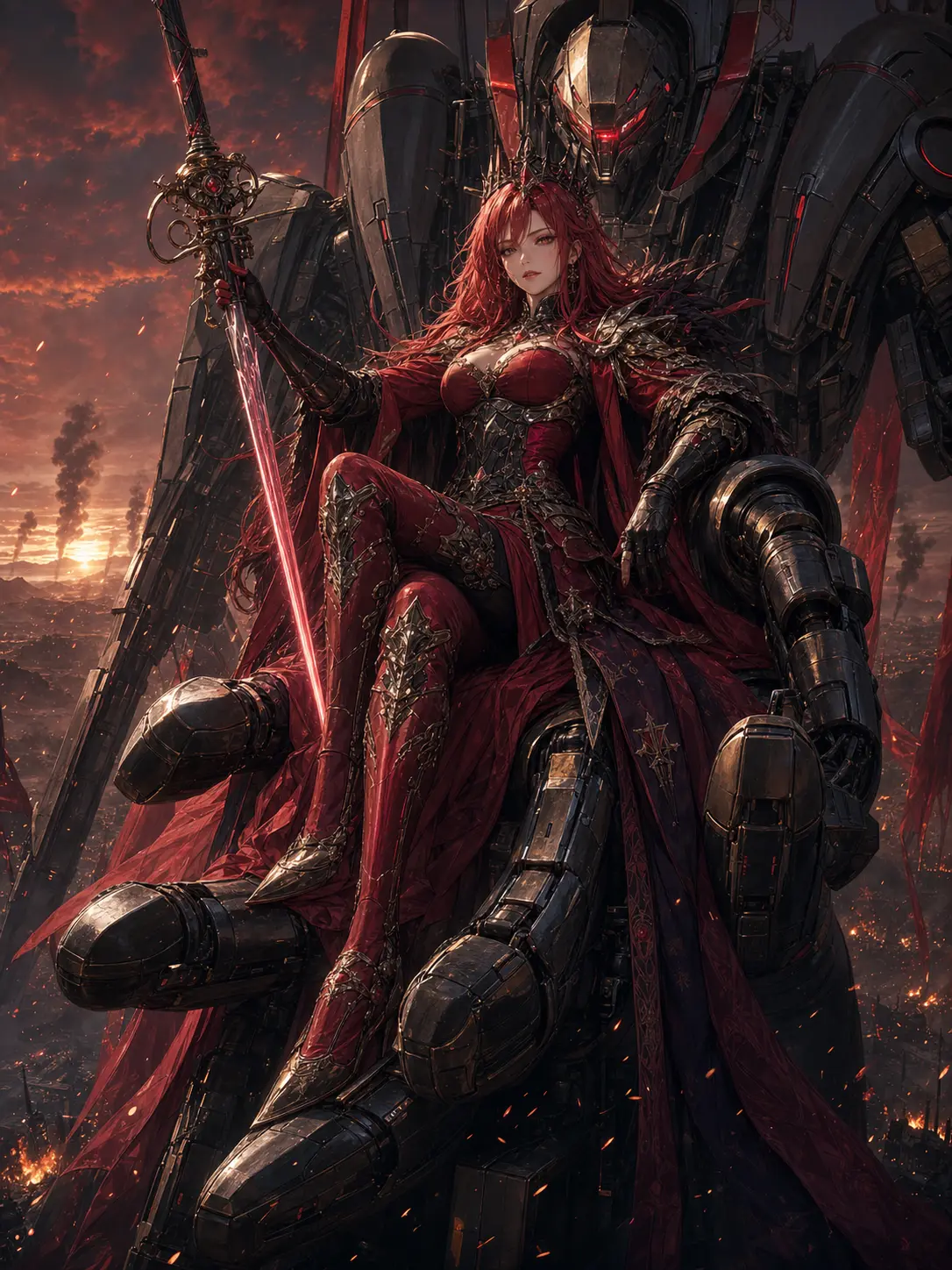 Industries · Empress on a massive throne-mech with laser rapier