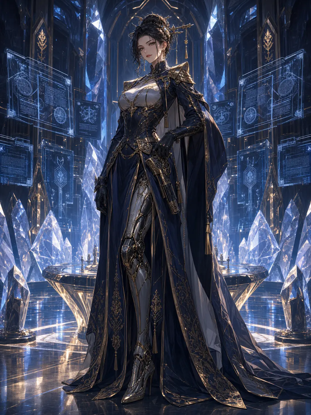 Industries · Noble diplomat in armored gown with holographic treaty