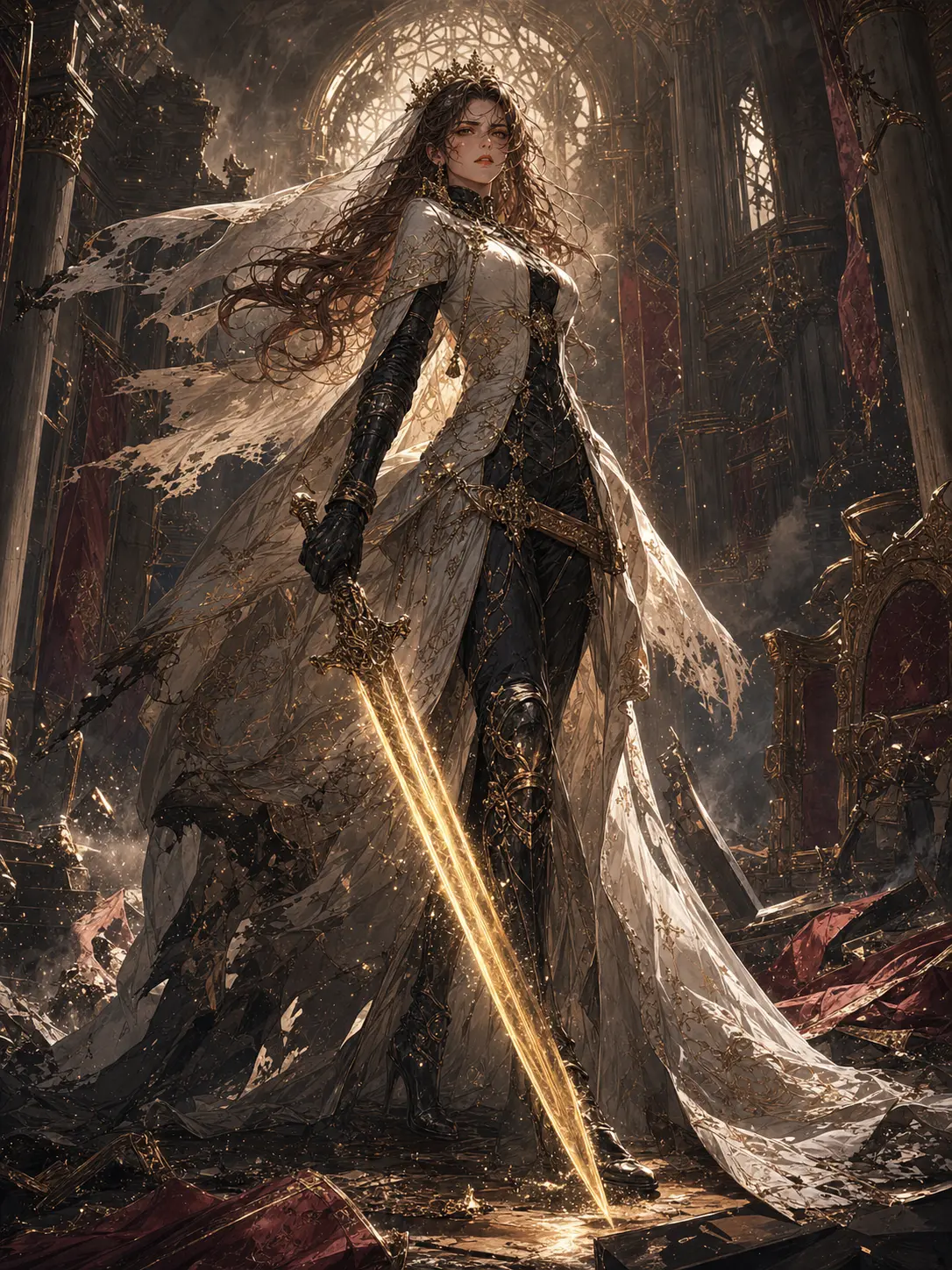 Industries · Princess defending her coronation hall with a golden sword
