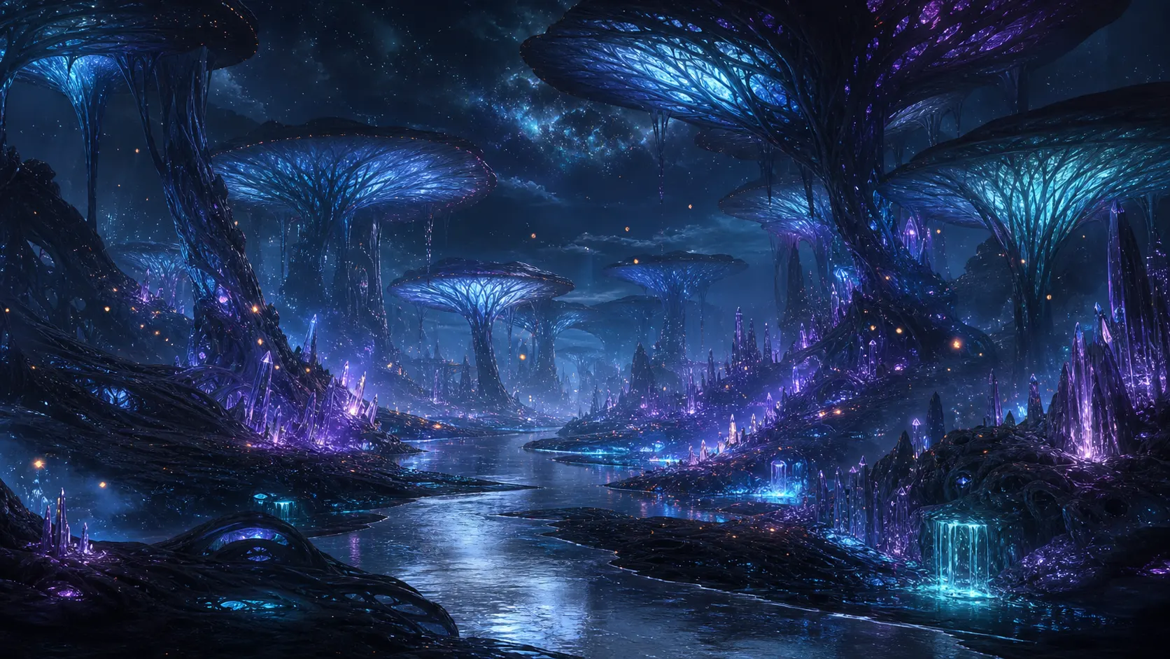 Survey · Bioluminescent grove · alien-wild key visual