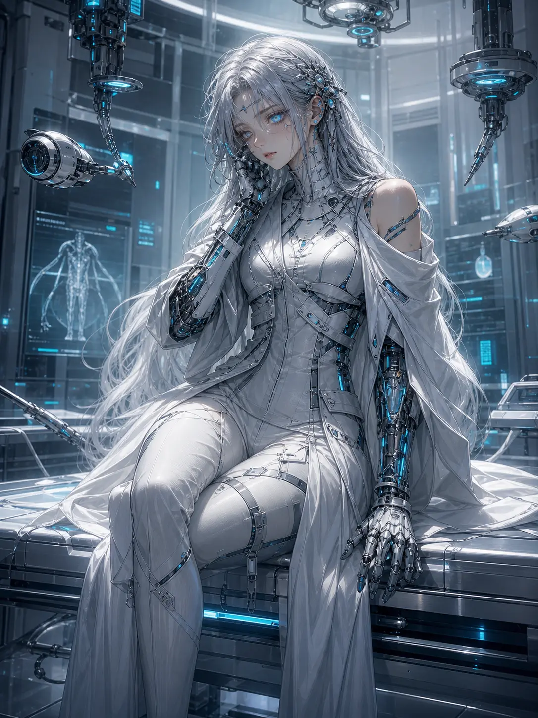 Industries · Azure cyborg on a chrome surgical table