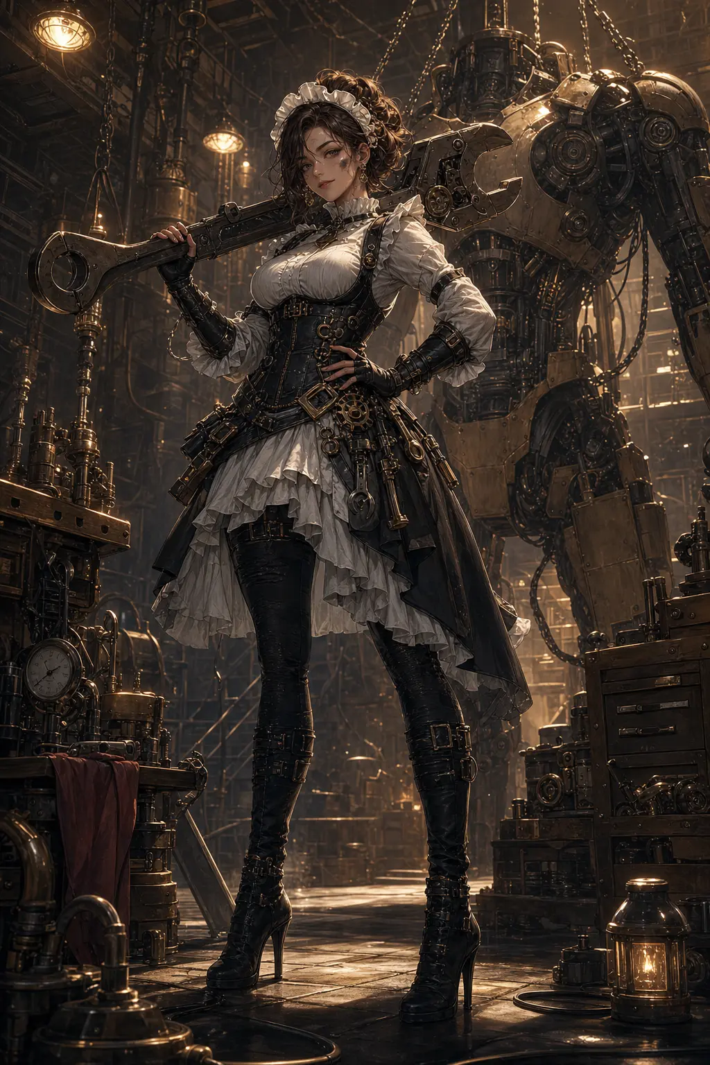 Industries · Maid engineer with a giant wrench in the mech bay
