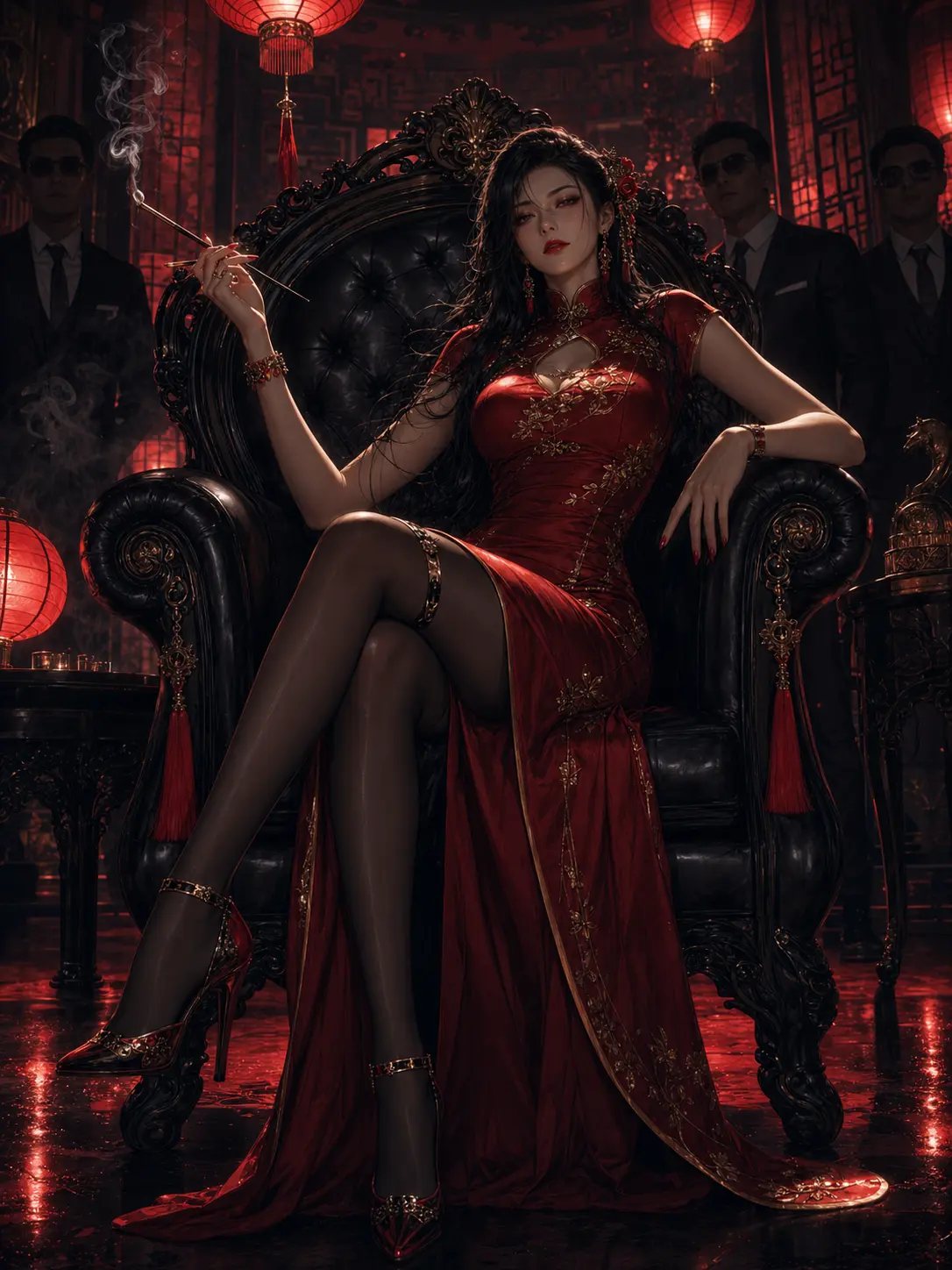 Independent · Triad boss on a black leather throne in an opium den